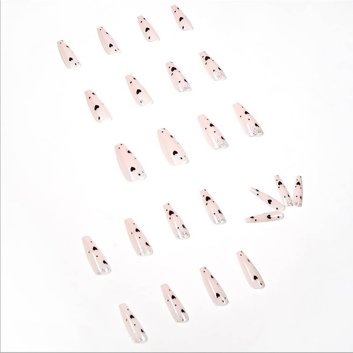 

24pcs Heart Pattern Fake Nail, Pink