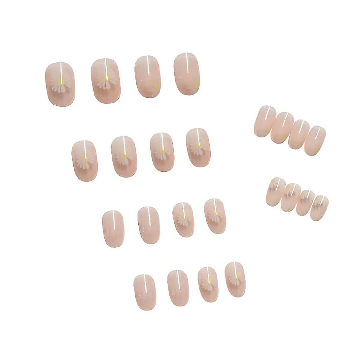 

24pcs Flower Pattern Fake Nail, Beige