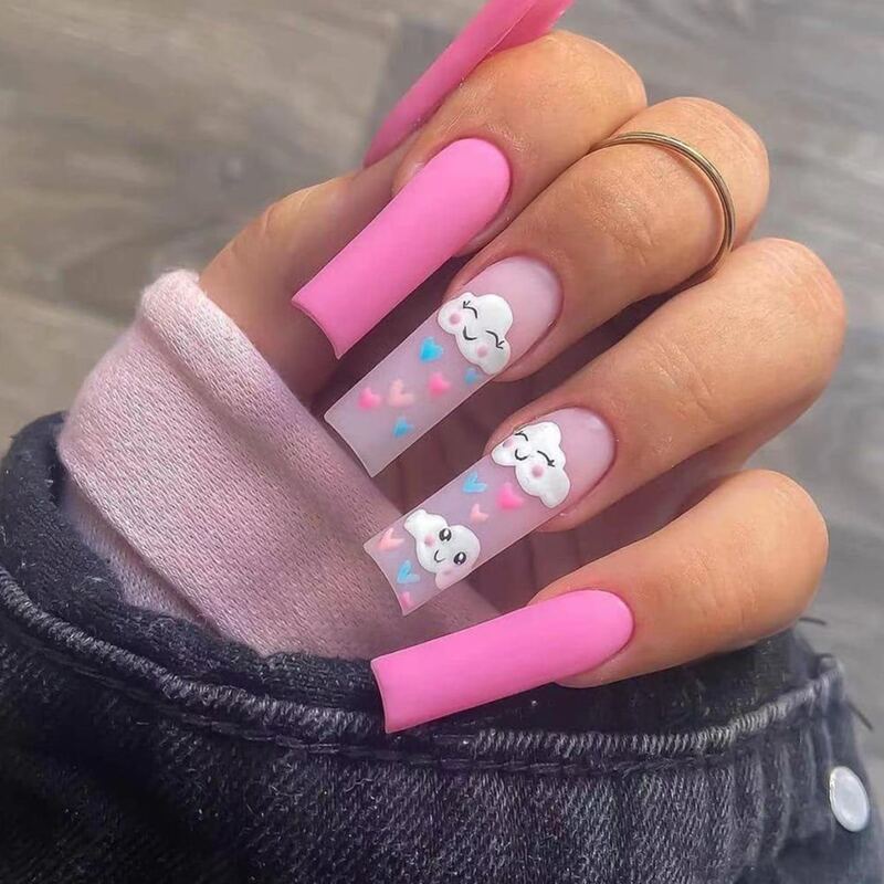 

24pcs Cartoon Fake Nail, Pink