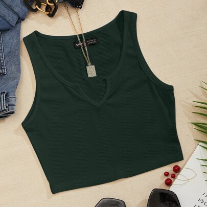 Notch Neck Rib-Knit…