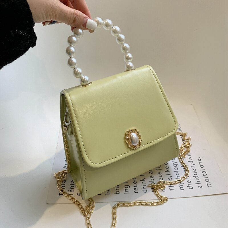 

Faux Pearl Decor Satchel Bag, Green