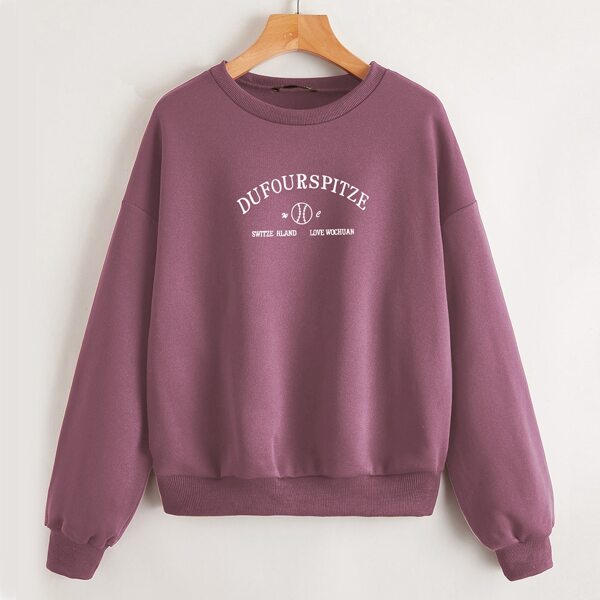 

Drop Shoulder Letter Graphic Sweatshirt, Purple