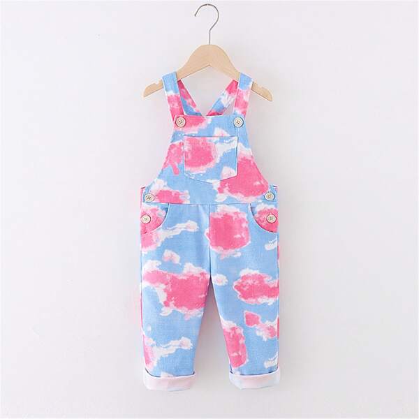 

Toddler Girls Graphic Print Pocket Front Overalls, Blue