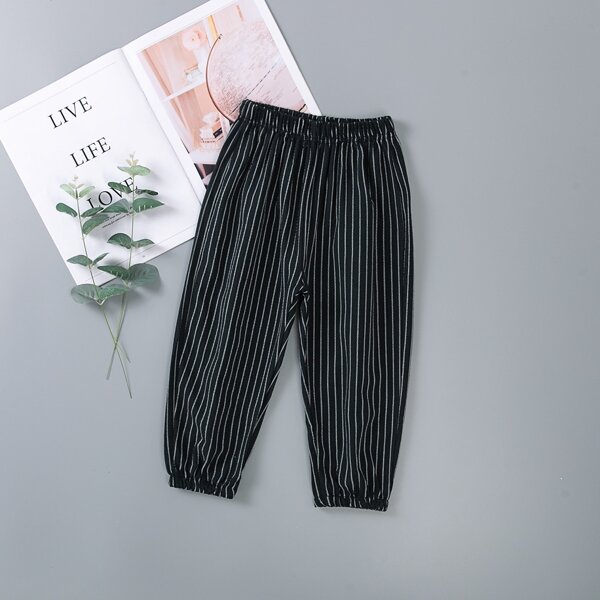 

Toddler Boys Striped Carrot Pants, Black