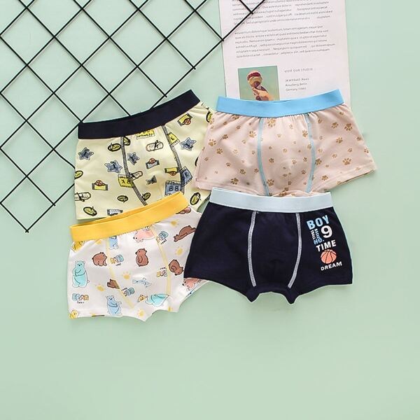 

Boys 4pcs Mixed Print Boxer Brief, Multicolor