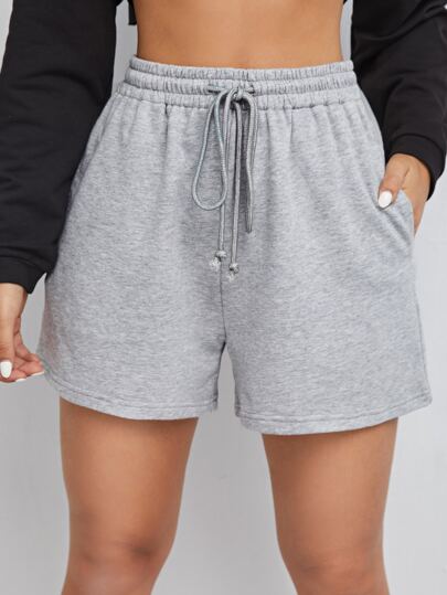 SHEIN EZwear Drawstring Waist Solid Track Shorts