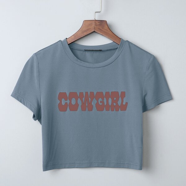

Letter Graphic Crop Tee, Dusty blue
