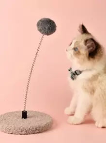 1pc Pom Pom Detail Cat Teaser Stick - Grey - View 1