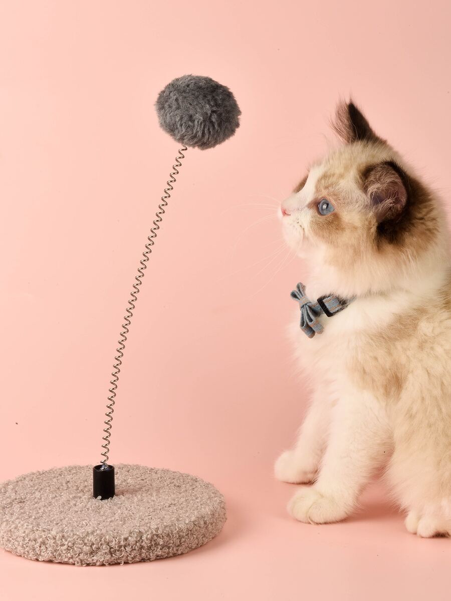 1pc Pom Pom Detail Cat Teaser Stick - Grey - View 1