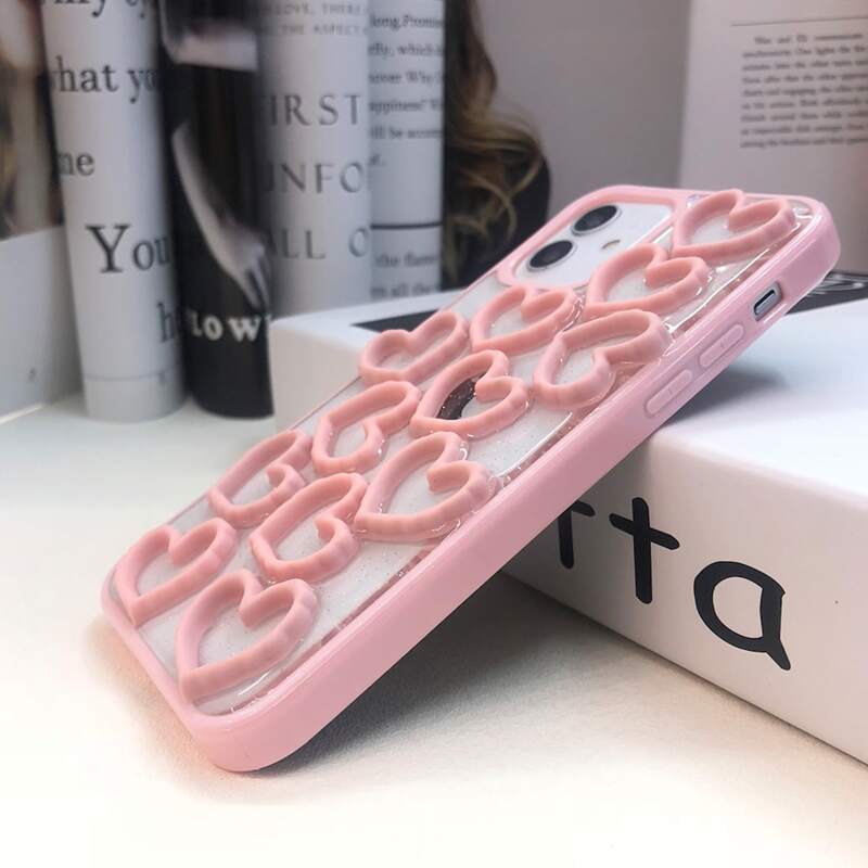 

1pc Heart Decor Phone Case, Pink