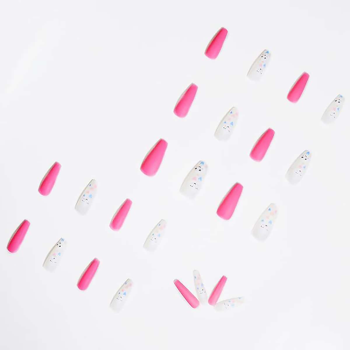 

24pcs Cartoon Fake Nail, Hot pink