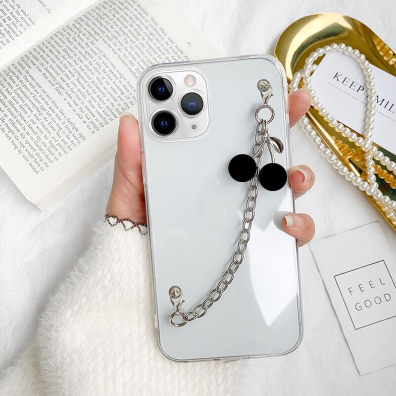 

Cherry Decor Chain Hand Strap Phone Case, Multicolor