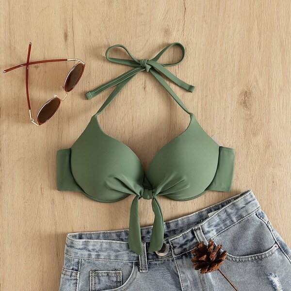 

Knot Front Push Up Bikini Top, Army green