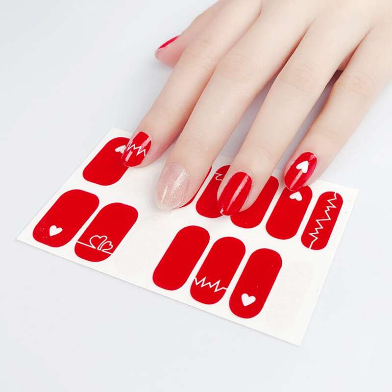 

1sheet Heart Nail Sticker, Red and white