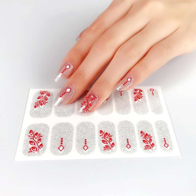 

1sheet Flower Glitter Nail Sticker, Multicolor