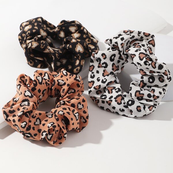 

3pcs Leopard Print Scrunchie, Multicolor
