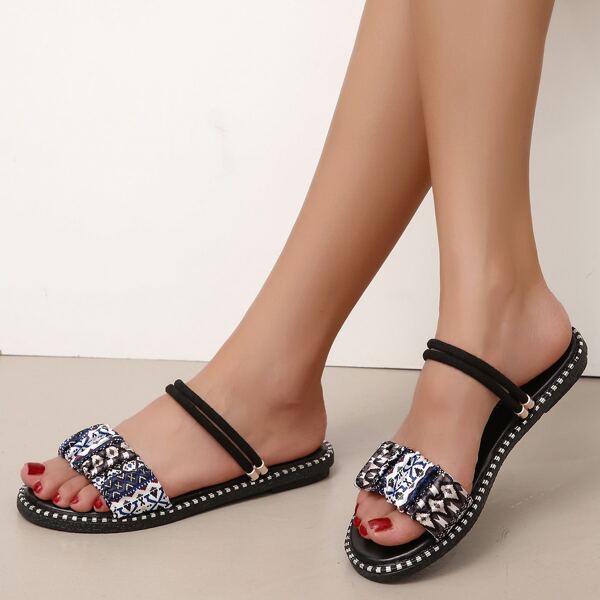 

Ruched Design Strap Sandals, Black