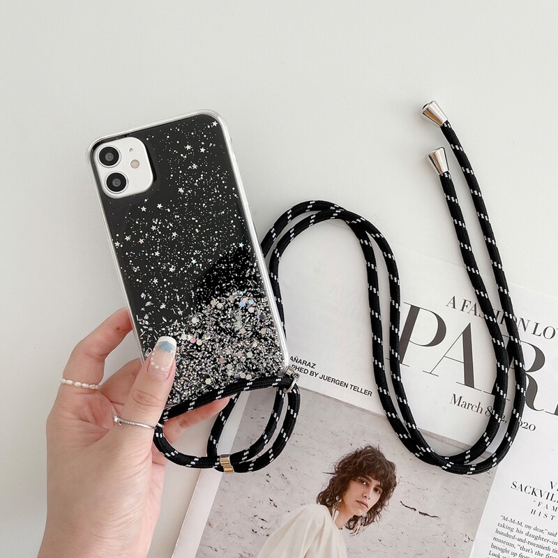 

Glitter Phone Case With Lanyard, Black