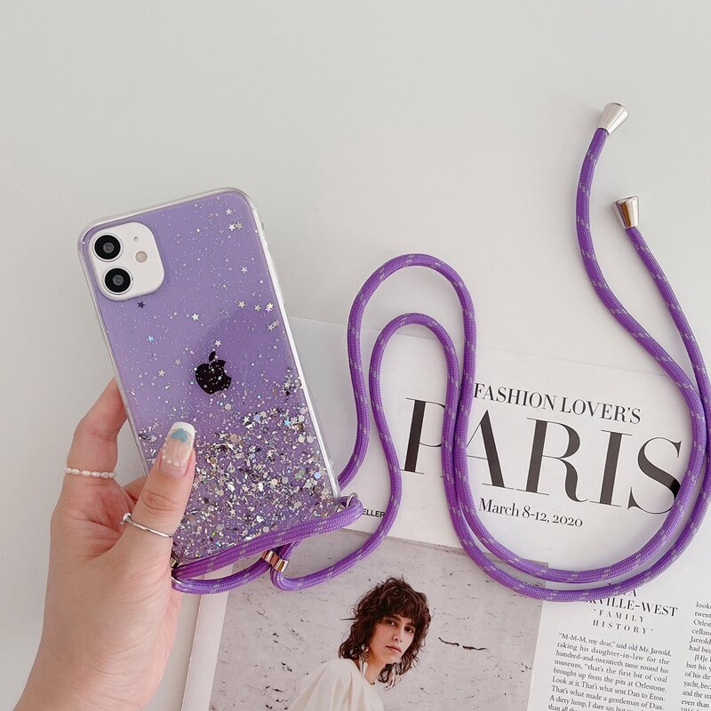 

Clear Glitter Phone Case With Lanyard, Purple