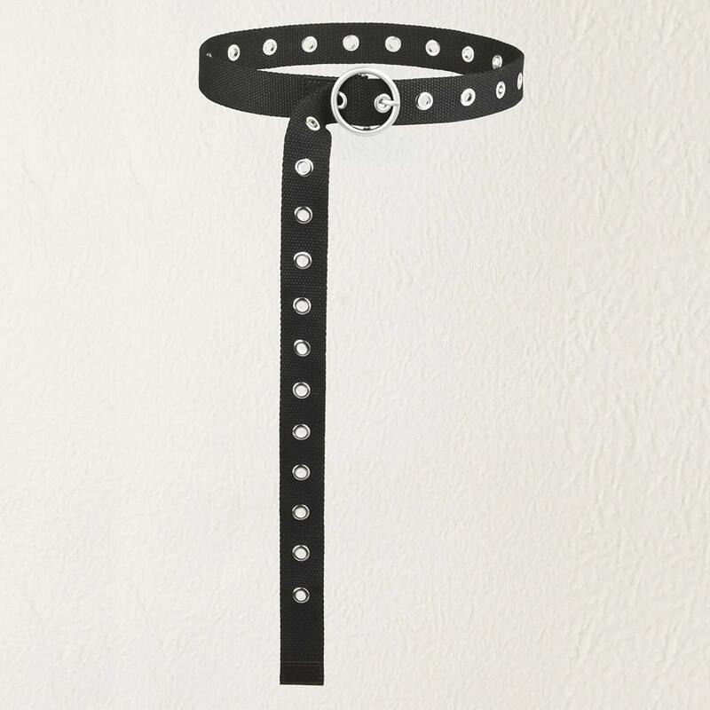 

Round Buckle Eyelet Belt, Black