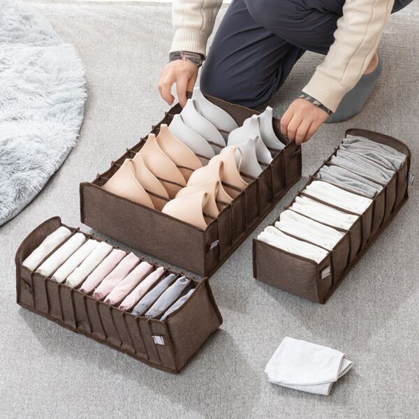 

1pc Foldable Underwear Storage Box, Coffee brown