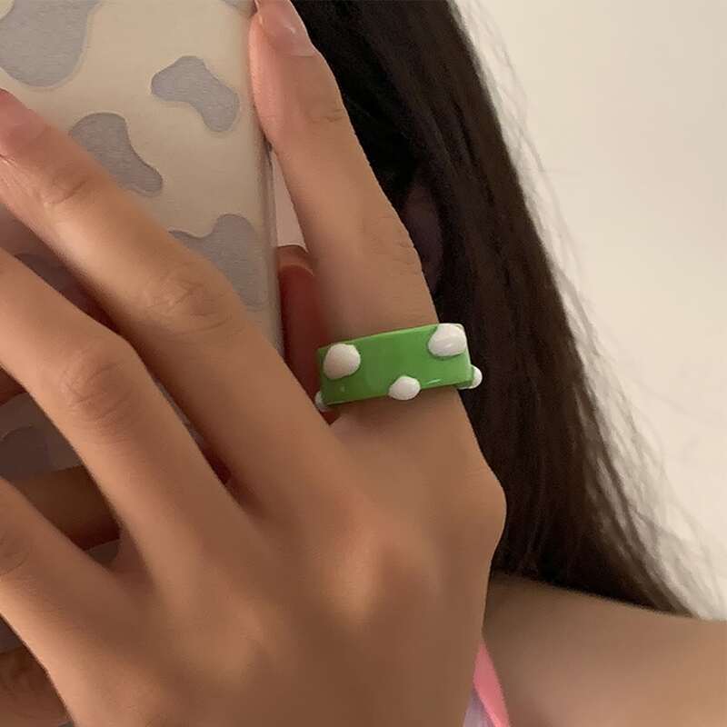 1pc Color Block Ring, Green