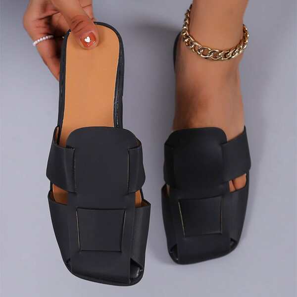 

Minimalist Cut Out Flat Mules, Black