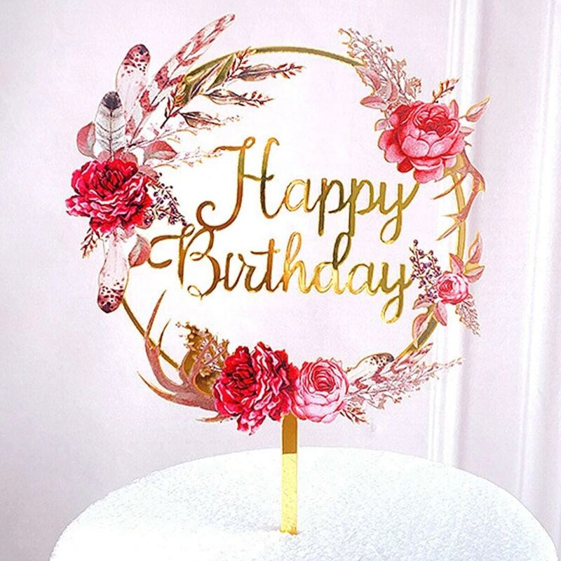 

1pc Floral Birthday Cake Topper, Multicolor