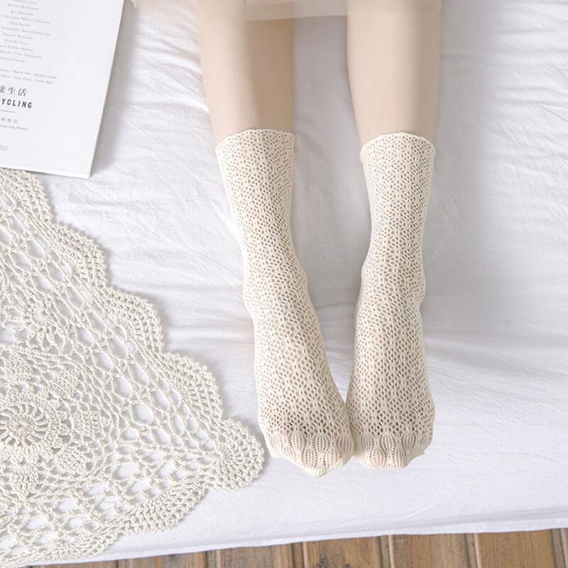 

1pair Hollow Out Crew Socks, Beige
