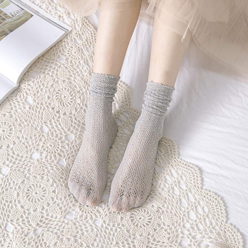 

1pair Hollow Out Crew Socks, Grey