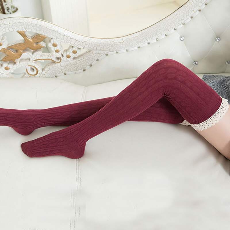 

1pair Lace Trim Stockings, Red