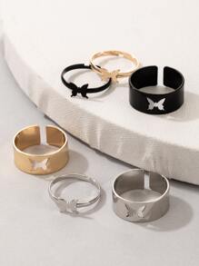 6pcs Butterfly Decor Ring - Multicolor - View 4