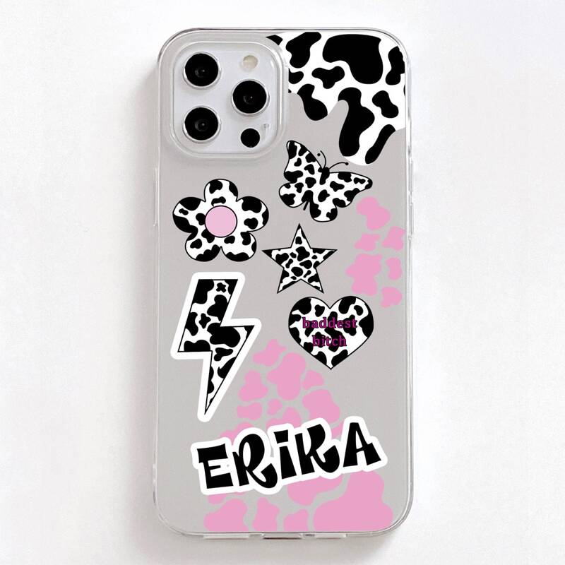 

Butterfly & Heart Print Phone Case, Clear