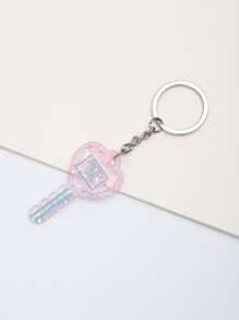 Heart Key Charm Keychain - Pink - View 2