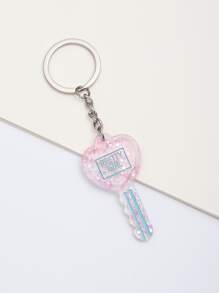 Heart Key Charm Keychain - Pink - View 3