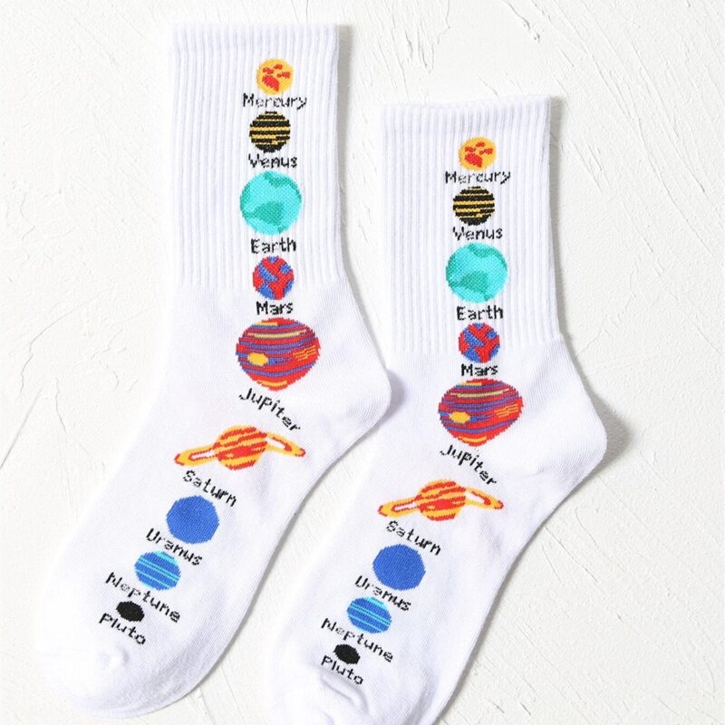 

Planet Graphic Crew Socks, White