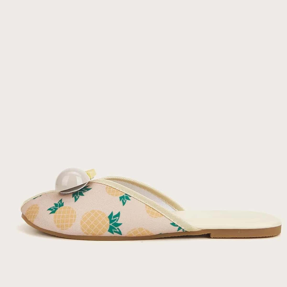 

Pineapple Print Flat Mules, Multicolor
