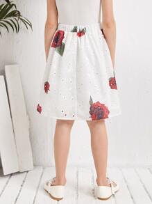 SHEIN Girls Floral Print Schiffy Skirt - White - View 2