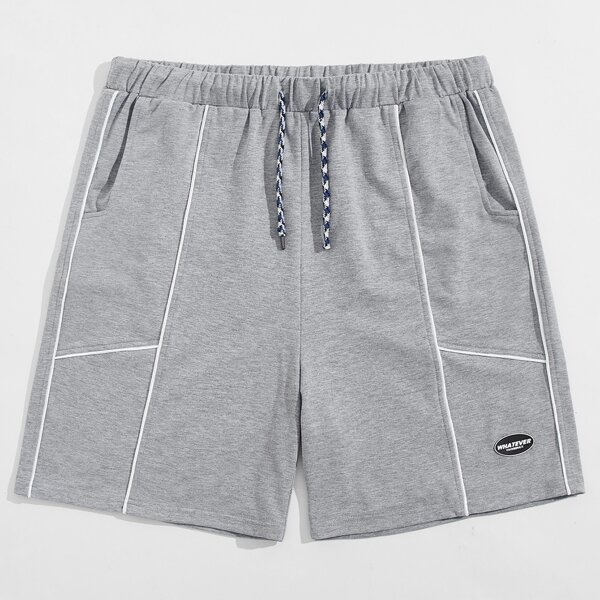 

Men Patched Detail Contrast Tipping Shorts, Light grey