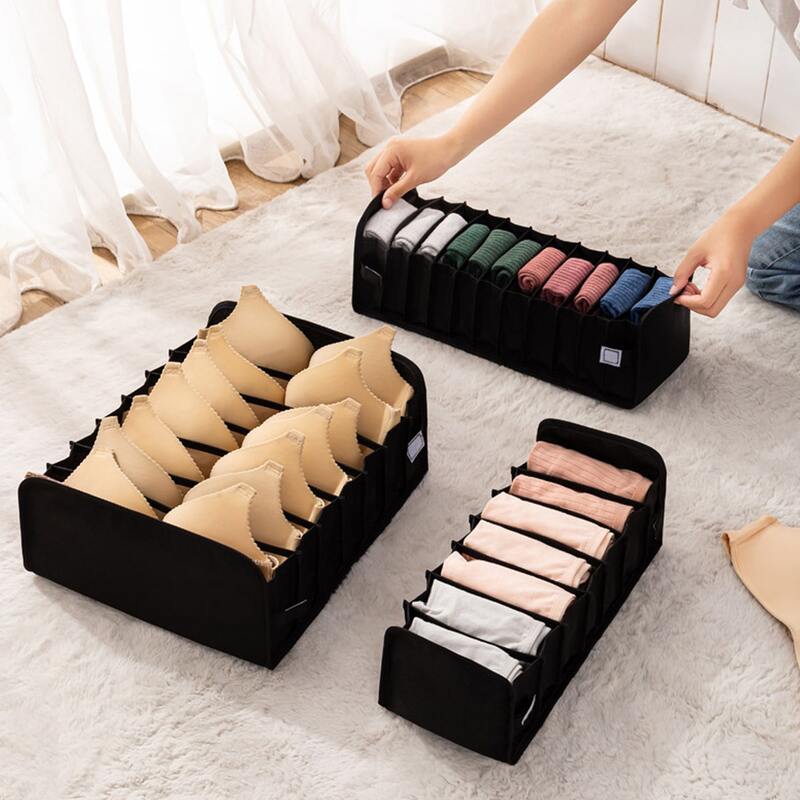 

3pcs Foldable Underwear Storage Box, Black
