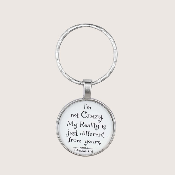 

Slogan Graphic Round Pendant Keychain, Multicolor