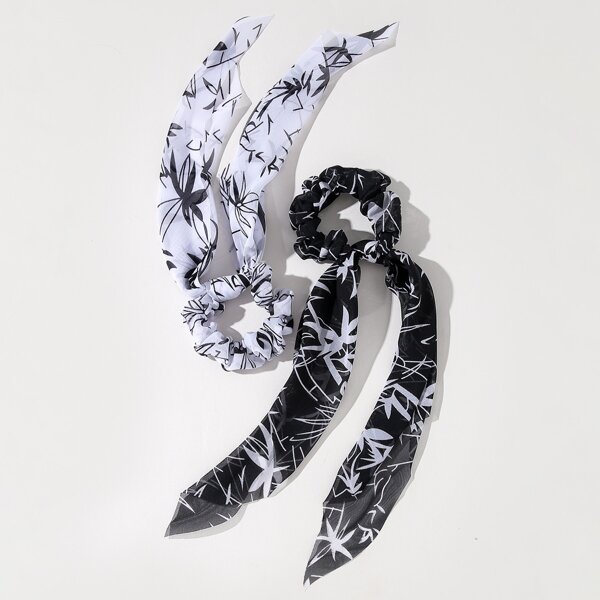 

2pcs Graphic Scarf Hair Tie, Multicolor