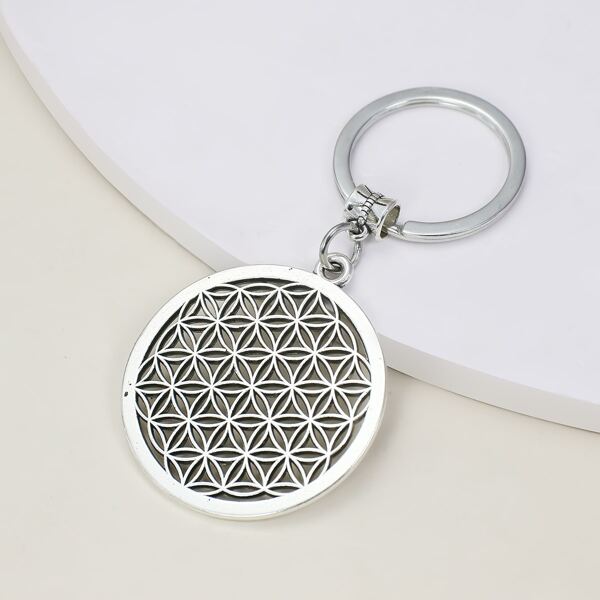 

Hollow Out Round Charm Keychain, Antique silver