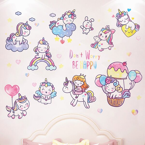 

1set Cartoon Unicorn Print Wall Sticker, Multicolor