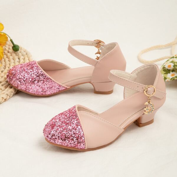 

Girls Rhinestone Decor Glitter Flats, Pink