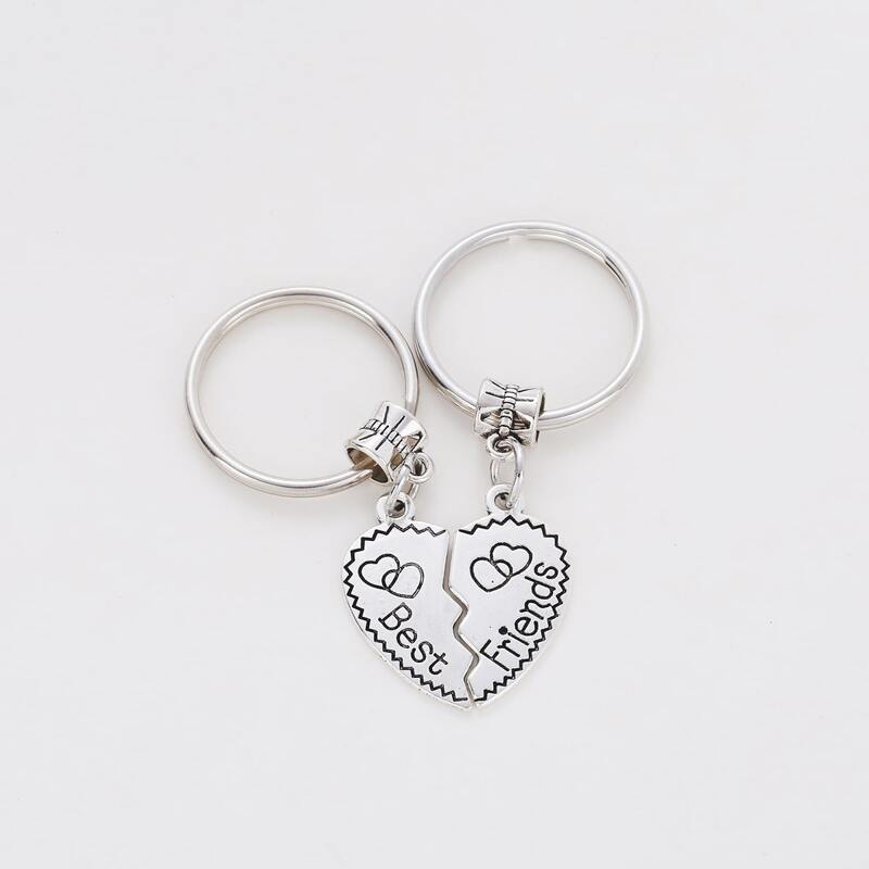 

2pcs Heart Charm Keychain, Antique silver