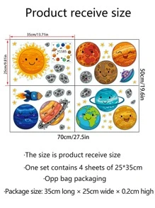 Planet Print Kids Wall Sticker, Cartoon Self Adhesive Wall Art Decal For Home Decor, Stickers, Wall Decal, Vinyl Decal For Home Decorations, Spring Decoration Items Refresh Your Home, Festival Decoration Stickers Gifts Birthday Graduation - Multicolor - View 4