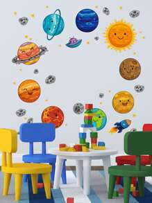 Planet Print Kids Wall Sticker, Cartoon Self Adhesive Wall Art Decal For Home Decor, Stickers, Wall Decal, Vinyl Decal For Home Decorations, Spring Decoration Items Refresh Your Home, Festival Decoration Stickers Gifts Birthday Graduation - Multicolor - View 8