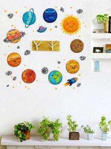 Planet Print Kids Wall Sticker, Cartoon Self Adhesive Wall Art Decal For Home Decor, Stickers, Wall Decal, Vinyl Decal For Home Decorations, Spring Decoration Items Refresh Your Home, Festival Decoration Stickers Gifts Birthday Graduation - Multicolor - View 9