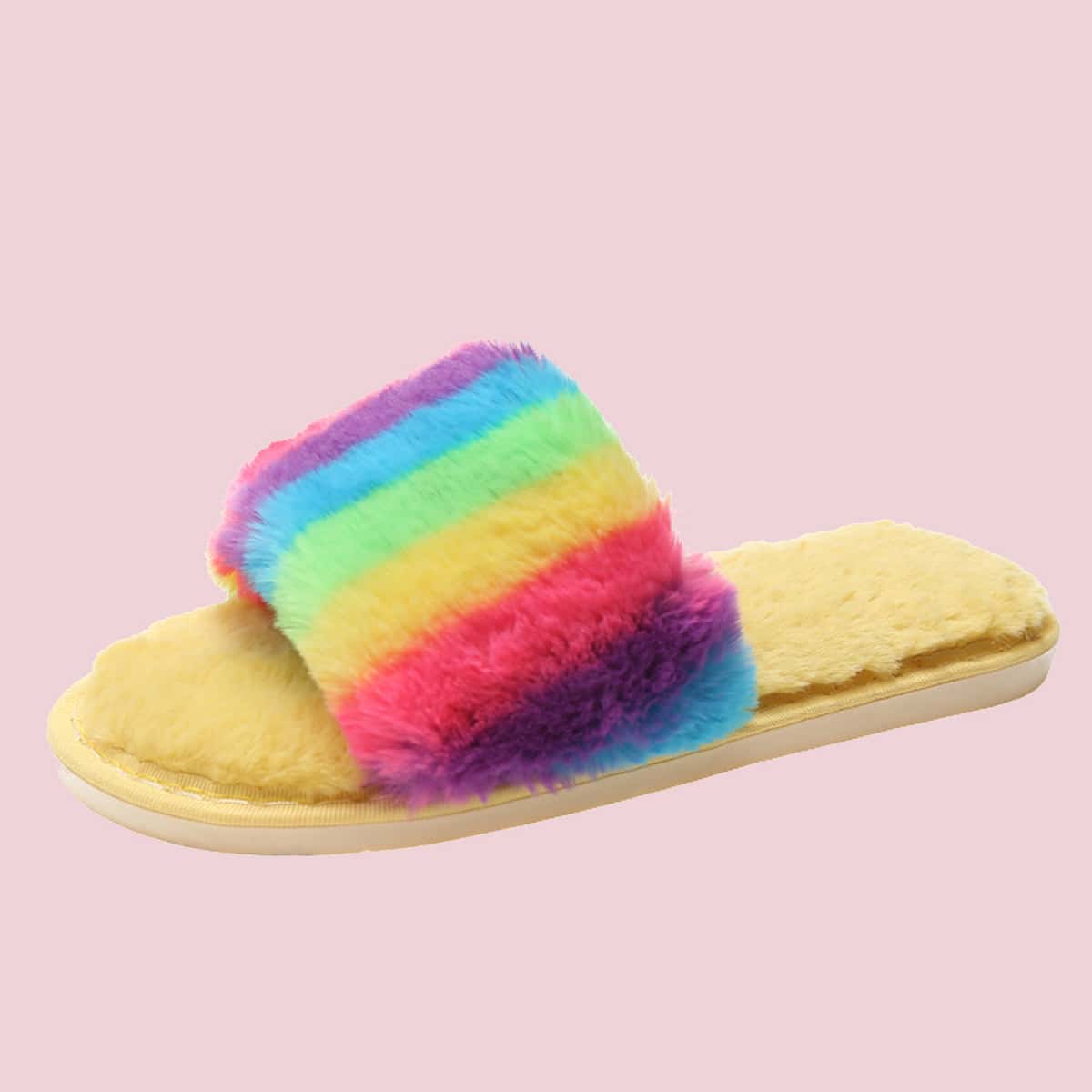 

Rainbow Fluffy Slippers, Yellow